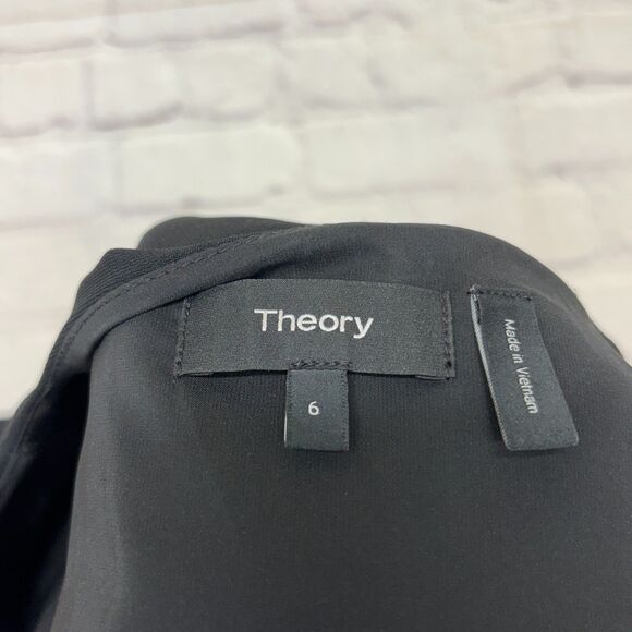 Theory Women Short Sleeve Wrap Top Blouse Shirt Size 6 Black D019 -12 - Picture 5 of 12